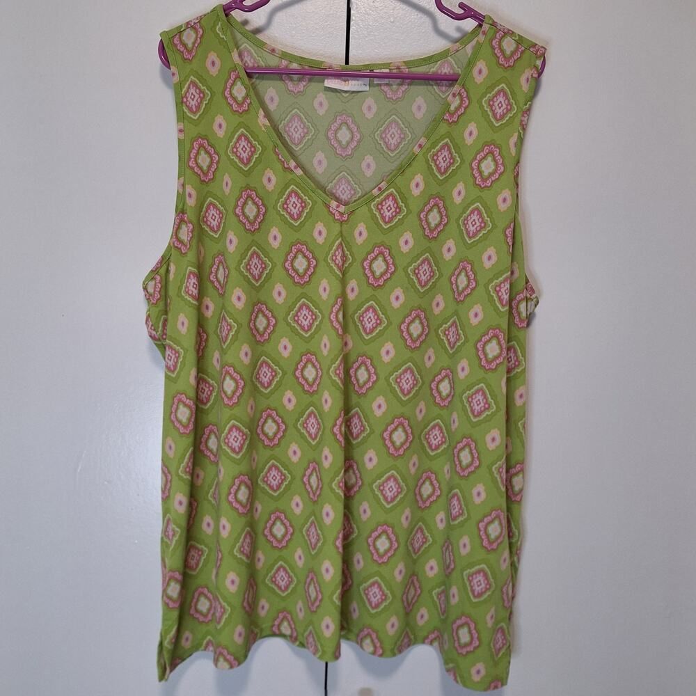 Belle By Kim Gravel Pink and Green Diamond Tank Top 2X
